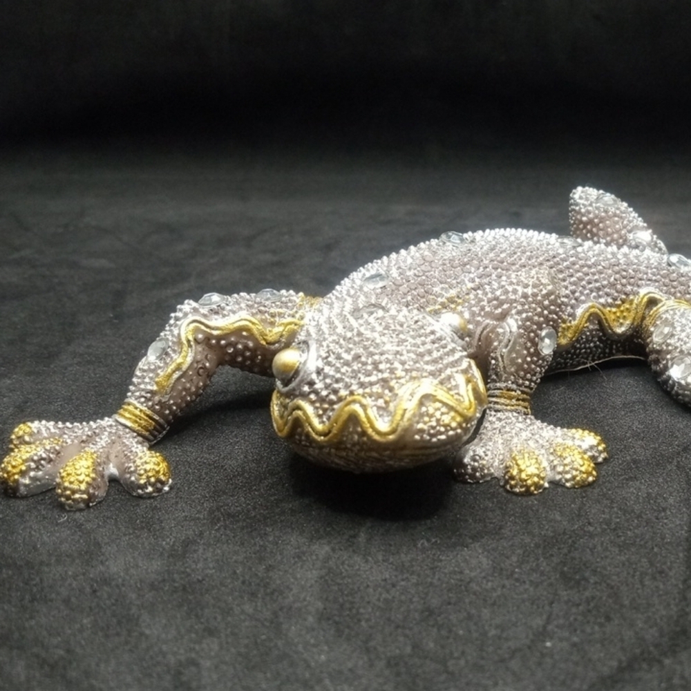 Gray and Gold Reptile Figurine with Sparkling Gems - Picture 10 of 16